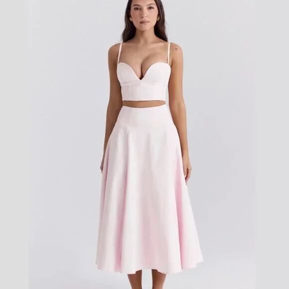 House of CB Pabla Bralette Top & Rita Midi Skirt Set Pink Small New With Tags - Picture 14 of 16